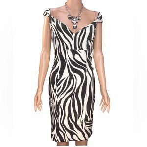 Calvin Klein Black and White V-Neck Sleeveless Zebra Print  Dress Size 4 NWT